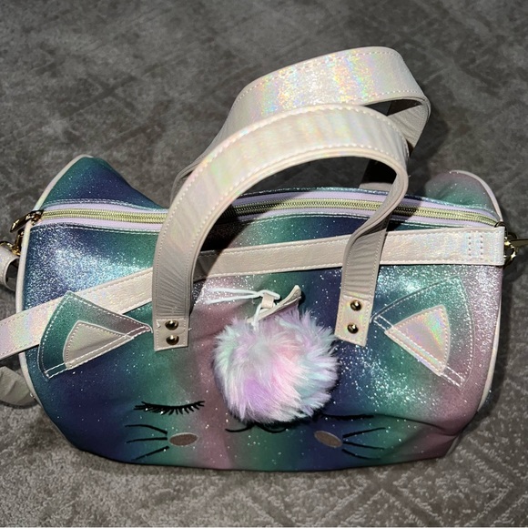 Under One Sky Unicorn Kitty Cat Duffle Tote Travel Gym Bag With Charm 15"X 12" - Picture 2 of 6